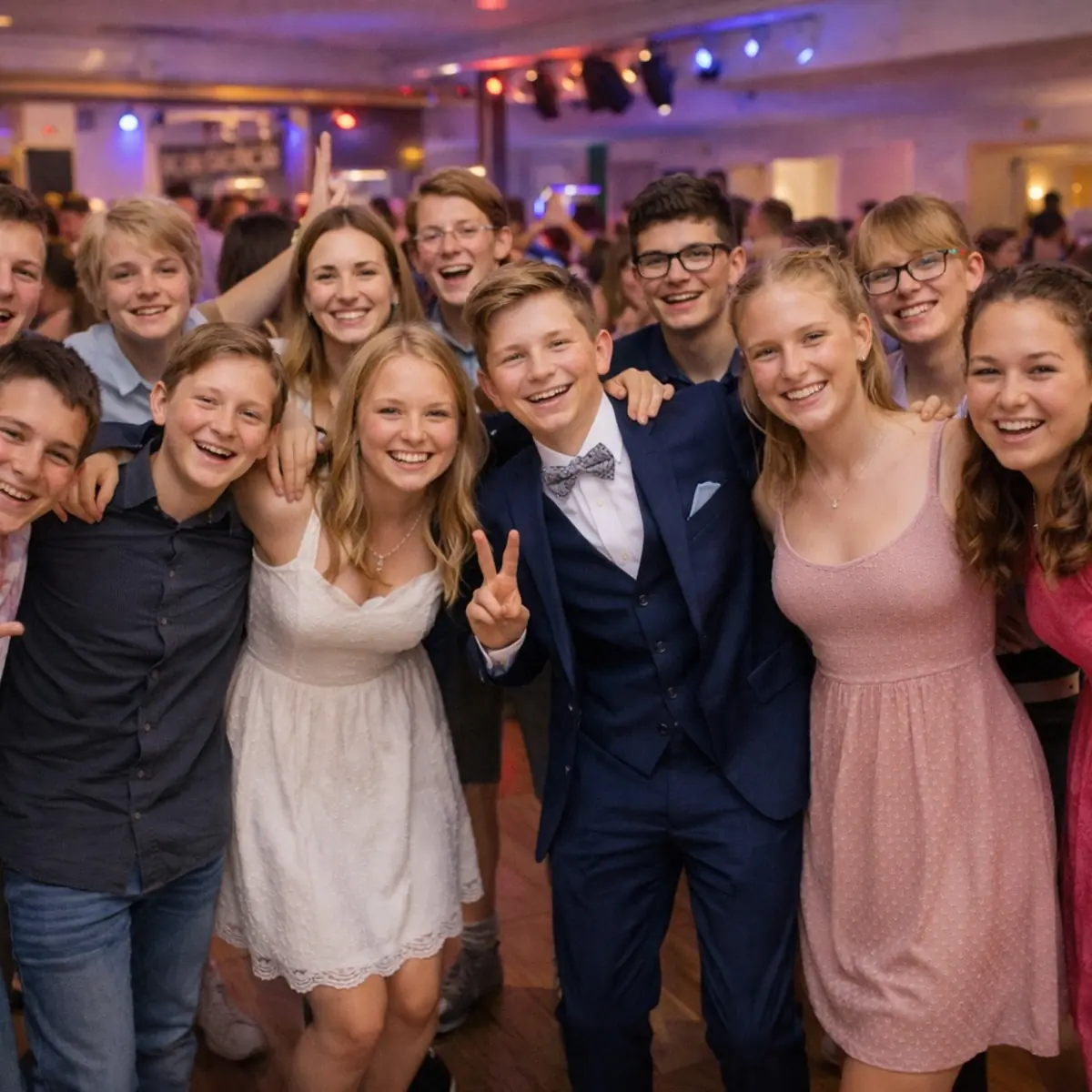 Family and teenagers celebrating together at a coming-of-age or confirmation event